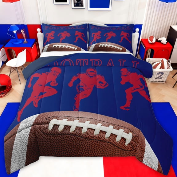 jejeloiu Football Gamer Silhouette Twin Comforter Sets,Rugby Ball Games Bedding Set For Boys Teens Reversible 2pcs