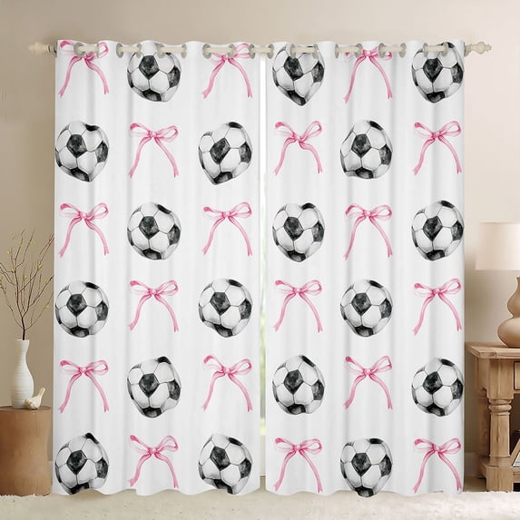 jejeloiu Football Soccer Print Blackout Curtains Set of 2 (52x84 Each),Cartoon Bowknot Ribbon Window Curtains For Bow Lover