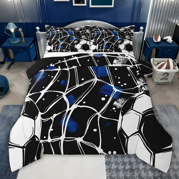jejeloiu Football Soccer Sport Twin Comforter Sets,Ball Game Gaming Bedding Set For Boys Teens Reversible 2-Piece