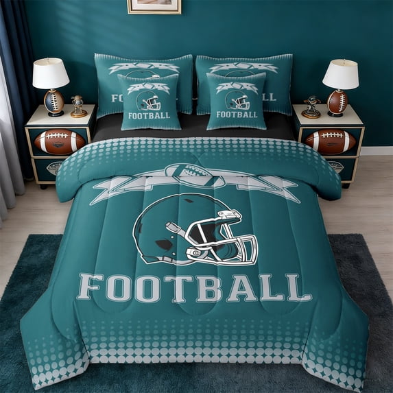 jejeloiu Football Sport 7-Piece Twin Bedding Sets,American Rugby Game Bedding Comforter Set For Teens Reversible