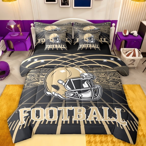 jejeloiu Football Sport City 7-Piece Twin Bedding Sets,Kids Rugby Helmet Bedding Comforter Set For Boys Teens Reversible