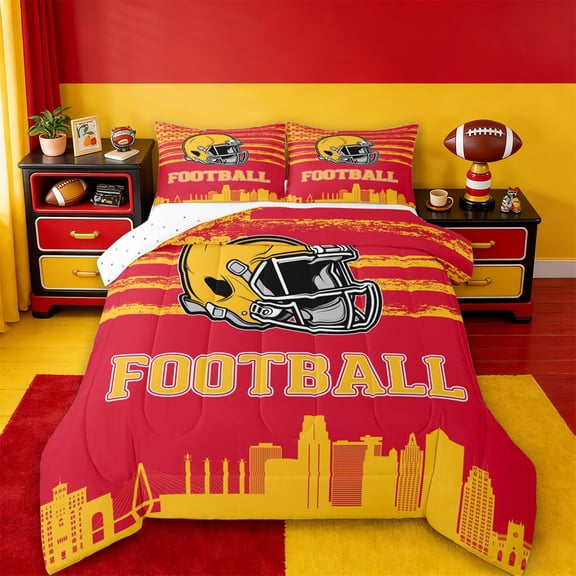 jejeloiu Football Sport City Twin Comforter Sets,Yellow Rugby Helmet Bedding Set For Boys Kids Reversible 2-Piece
