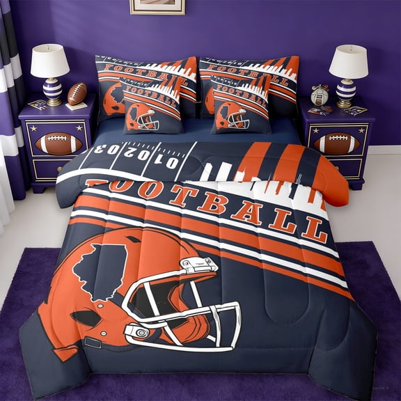 jejeloiu Football Sport Game 7-Piece Twin Bedding Sets,Rugby Ball Gaming Bedding Comforter Set For Ball Lovers Reversible