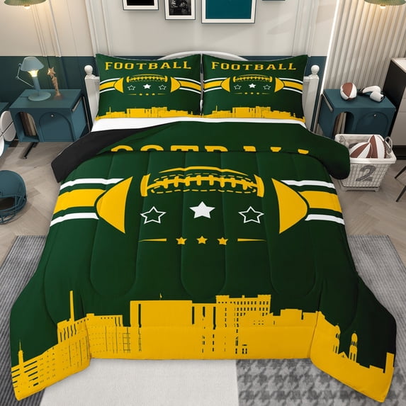 jejeloiu Football Sport Game Queen Comforter Set,Rugby City Bedding Comforter Set For Boys Teens Reversible 3-Piece