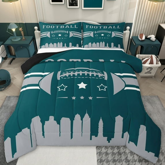 jejeloiu Football Sport Game Twin Comforter Sets,American Rugby City Silhouette Bedding Set For Boys Teens Reversible 2-Piece
