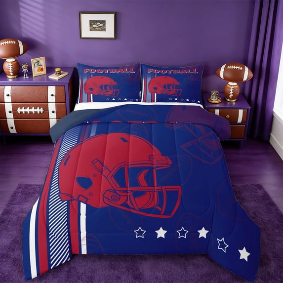 jejeloiu Football Sport Game Twin Comforter Sets,Red Blue Bedding Set For Teens Reversible 2-Piece