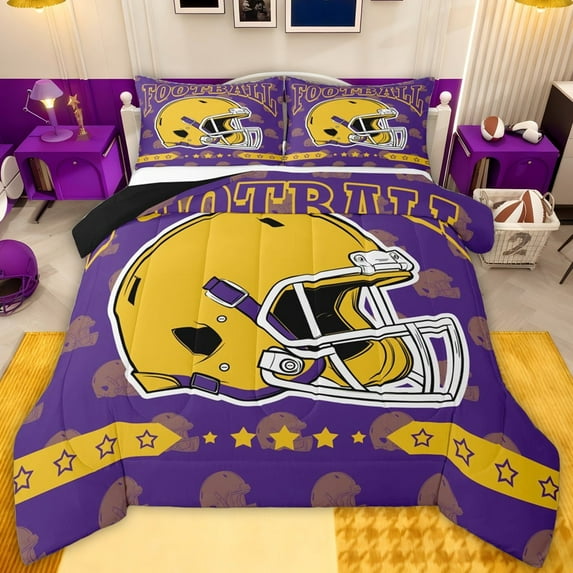 jejeloiu Football Sport Game Twin Comforter Sets,Yellow Rugby Helmet Bedding Set For Teens Reversible 2-Piece