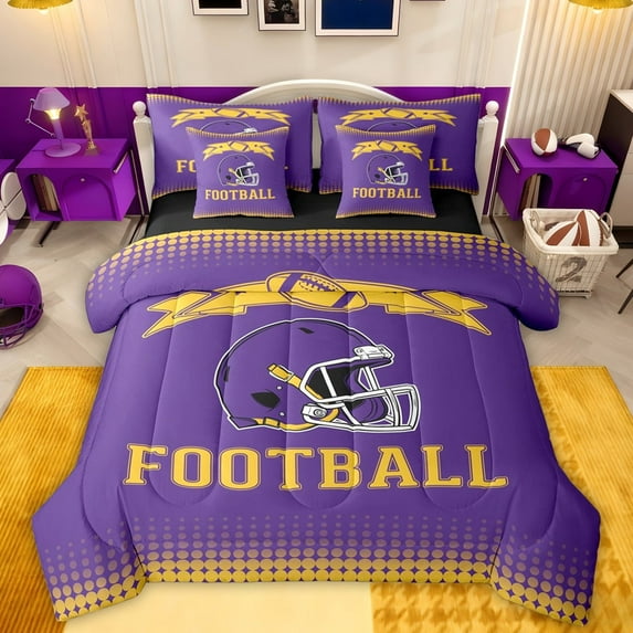 jejeloiu Football Sport Helmet 7-Piece Twin Bedding Sets,American Rugby Game Bedding Comforter Set For Boys Kids Reversible