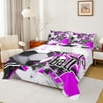 thumbnail image 1 of jejeloiu Football Sport Lovers Queen Sheet Sets,Boys Soccer Game Flat Sheet,Purple White Black Queen Fitted Sheet For Girls Boys,Ultra Soft Home Decor,4-Piece, 1 of 7