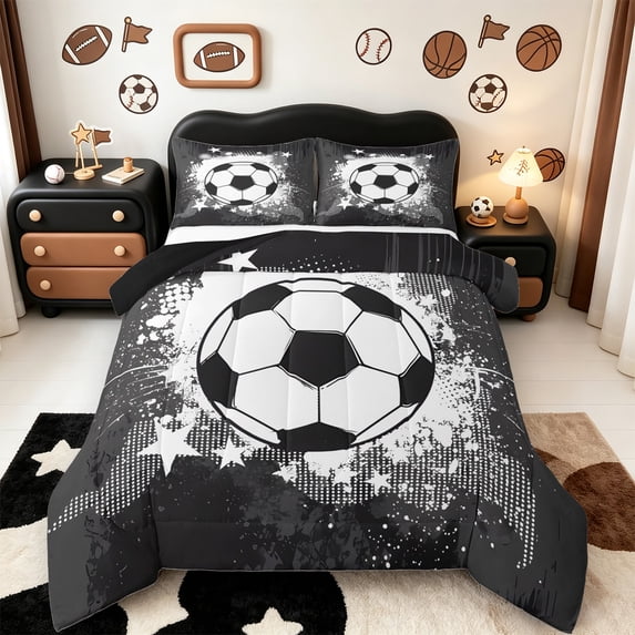 jejeloiu Football Sports Bedding Comforter Set,White Splatter Ink Twin Comforter Sets,Boys Socer Game Bedding Set,Lightweight Room Decor Reversible,2 Pieces