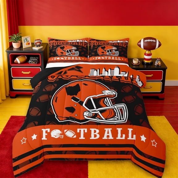 jejeloiu Football Sports City Twin Comforter Sets,Rugby Ball Games Bedding Set For Boys Teens Reversible 2-Piece