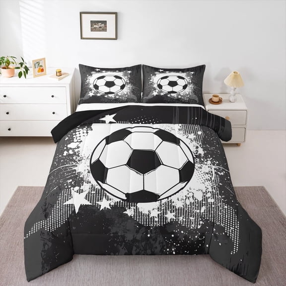 jejeloiu Football Sports Queen Comforter Set,White Splatter Ink Bedding Sets,Boys Socer Game Bedding Comforter Set,Lightweight Room Decor Reversible,3-Piece