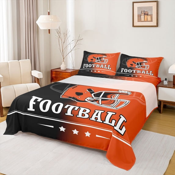 jejeloiu Football Sports Queen Sheet Sets,Rugby Ball Games Bed Set For Boys Teens 4pcs