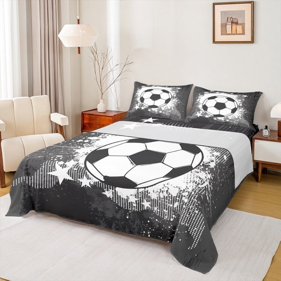 jejeloiu Football Sports Twin Sheet Sets,White Splatter Ink Twin Fitted Sheet,Boys Socer Game Flat Sheet,Lightweight Room Decor,3 Pieces