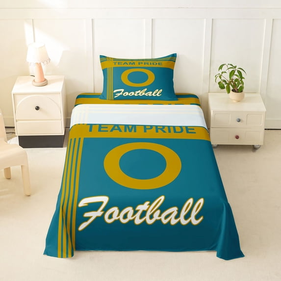 jejeloiu Football Theme Initial O Twin Sheet Sets For Boy,Gold Green Sport City Bedding For Kids,3 Pieces