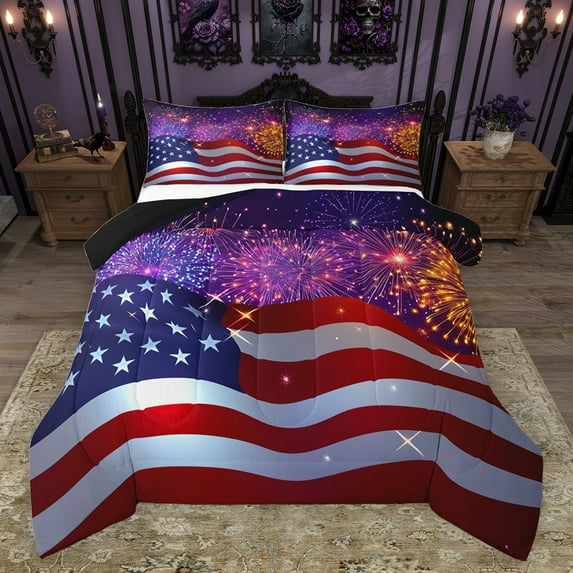 jejeloiu Fourth Of July Bedding Comforter Set,American Flag Pattern Twin Comforter Sets,Red White Blue Bedding Set For Men Women,Super Cozy Room Decor Reversible,2pcs