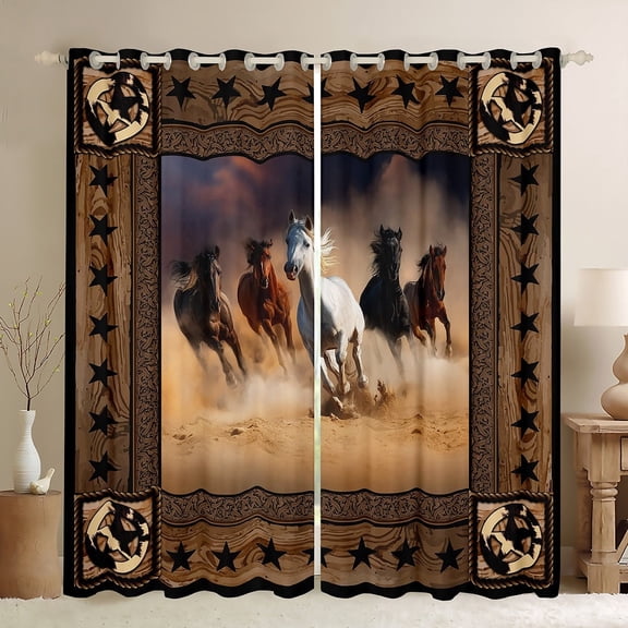 jejeloiu Fram Animal Horse Black Out Curtains,Retro Stars Print Curtains Pack of 2 (42x63 Each),Rustic Farmhouse Cabin Bedroom Curtains For Men Women,Ultra Soft Home Decor