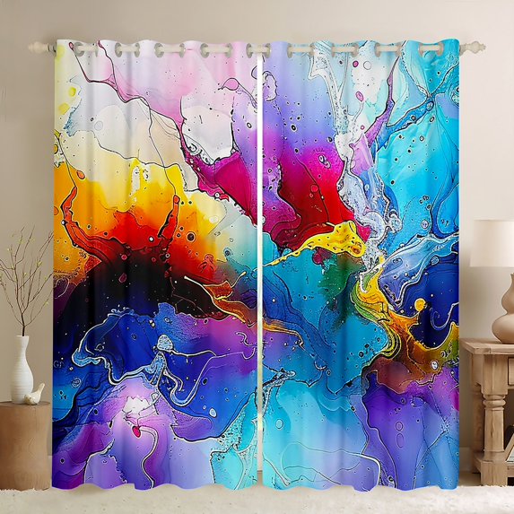 jejeloiu Fulid Artistic Black Out Curtains,Watercolor Oil Painting Curtains Pack of 2 (42x63 Each),Colorful Ombre Bedroom Curtains For Men Women,Breathable Home Decor