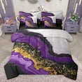 thumbnail image 1 of jejeloiu Fulid Striped Artistic 7pcs Bedding Comforter Set,Marble Texture Queen Bedding Sets,Purple Gold Black Queen Sheet Sets For Men Women,Breathable Home Decor Reversible, 1 of 8