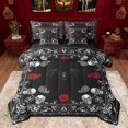 thumbnail image 1 of jejeloiu Funny Bat 7pcs Bedding Comforter Set,Gpthic Skull Skeleton Queen Bedding Sets,Damask Paisley Flowers Queen Sheet Sets For Adults,Microfiber Bedroom Decor Reversible, 1 of 8