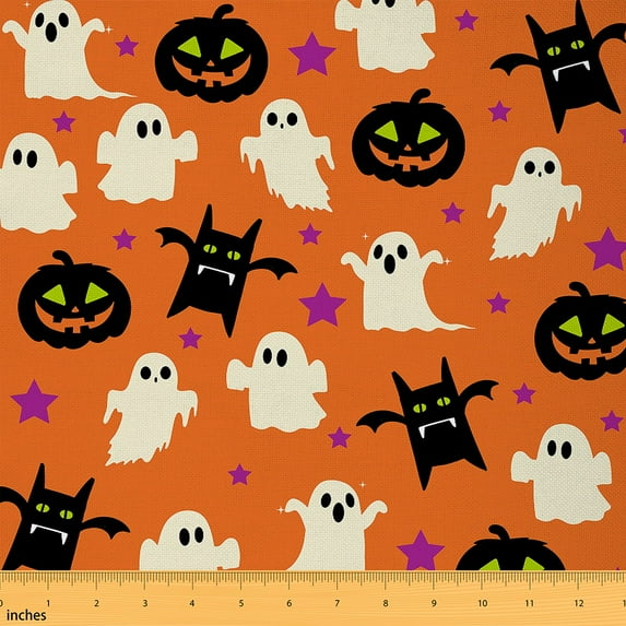 jejeloiu Funny Ghost Fabric(10 Yards),Spooky Halloween,Kitten Stars