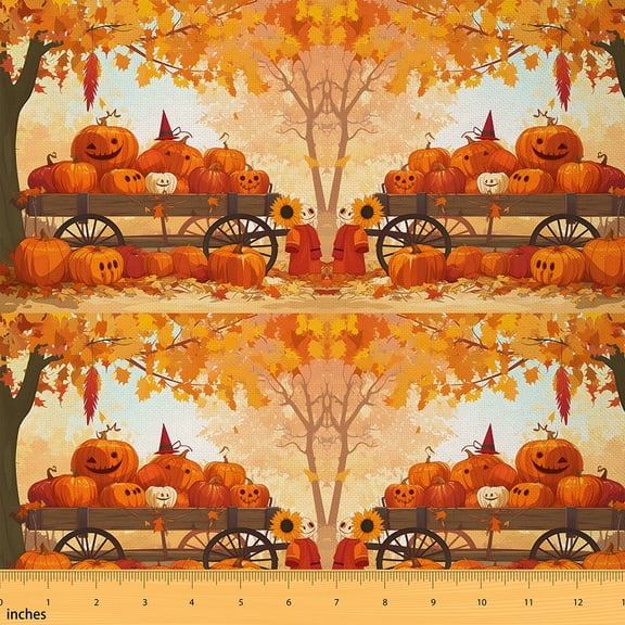 jejeloiu Funny Halloween Pumpkin Fabric by the Yard 2 Yards,Autumn Fall Maples Room Decor Fabric by the Yard,Country Cabin Lodge Fabric for Sewing,Breathable Home Decor