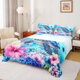 thumbnail image 1 of jejeloiu Funny Turtle Full Size Sheets,Watercolor Flower Floral Bed Sheets,Ocean Coral Sheet Sets,Microfiber Room Decor,4-Piece, 1 of 7