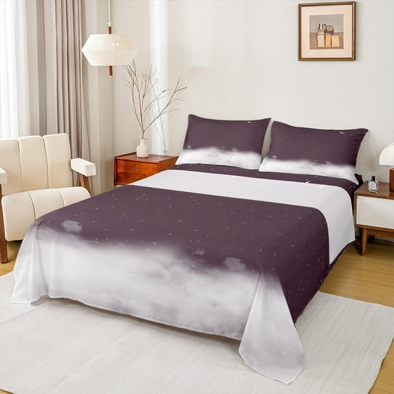 jejeloiu Galaxy Starry Night Full Size Sheets,Universe Milky Way Bed Sheets,Deep Purple White Sheet Sets For Children,Ultra Soft Home Decor,4pcs