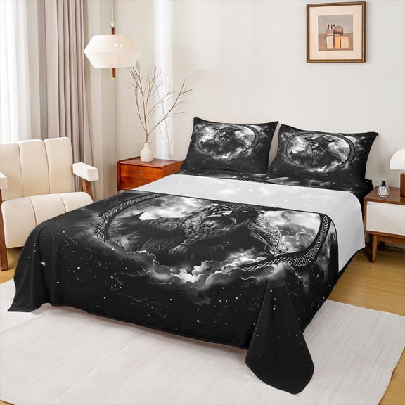 jejeloiu Galaxy Starry Sky Bed Sheets,White Black King Sheets For Boys Kids 4 Pieces