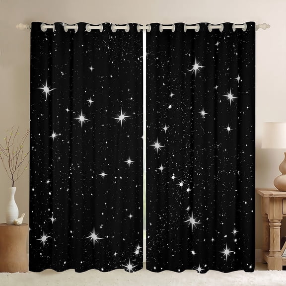 jejeloiu Galaxy Starry Sky Black Out Curtains,Shining Stars Curtains Pack of 2 (42x63 Each),White Black Bedroom Curtains For Children,Microfiber Bedroom Decor