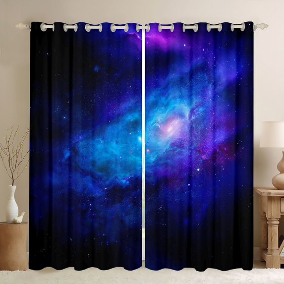 jejeloiu Galaxy Starry Sky Blackout Curtains Set of 2 (52x84 Each),Blue Purple Ombre Window Curtains For Girls Kids