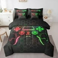 thumbnail image 1 of jejeloiu Game Bedding Comforter Set 7 Pieces,Green Gamepad Controller Full Bedding Set,Black Geometric Honeycomb Fitted Sheet Flat Sheet For Boy,Microfiber Room Decor Reversible, 1 of 8
