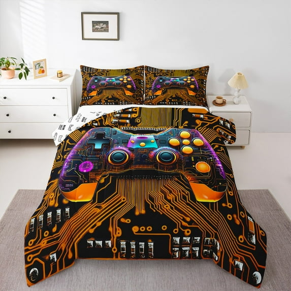 jejeloiu Game Console Bedding Comforter Set,Gamer Gaming Twin Comforter Sets,Gamepad Bedding Set For Boys,Breathable Bedroom Decorative Reversible,2-Piece
