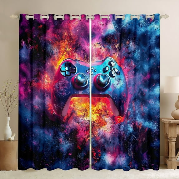 jejeloiu Game Console Black Out Curtains,Gamer Gaming Curtains Pack of 2 (42x63 Each),Orange Blue Bedroom Curtains For Boys,Breathable Bedroom Decorative