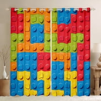 jejeloiu Game Gaming Black Out Curtains,3D Building Blocks Curtains Pack of 2 (42x63 Each),Cartoon Toy Brick Bedroom Curtains For Boys Teens,Breathable Home Decor