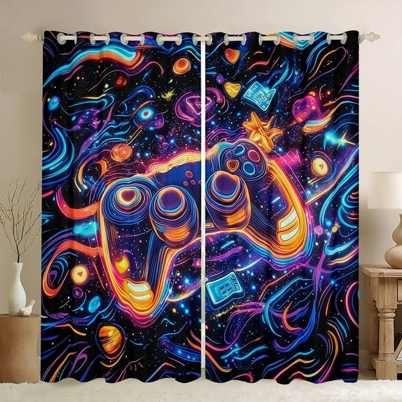 jejeloiu Gamepad Gamer Black Out Curtains,Modern Video Game Curtains Pack of 2 (42x63 Each),Colorful Graffiti Stripes Bedroom Curtains For Boys Kids,Luxury Bedroom Decor