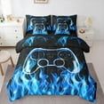 thumbnail image 1 of jejeloiu Gamer Gaming Bedding Comforter Set 7 Pieces,Modern Video Game Full Bedding Set,Blue Flame Fire Fitted Sheet Flat Sheet For Kid Boy,Lightweight Room Decorative Reversible, 1 of 8