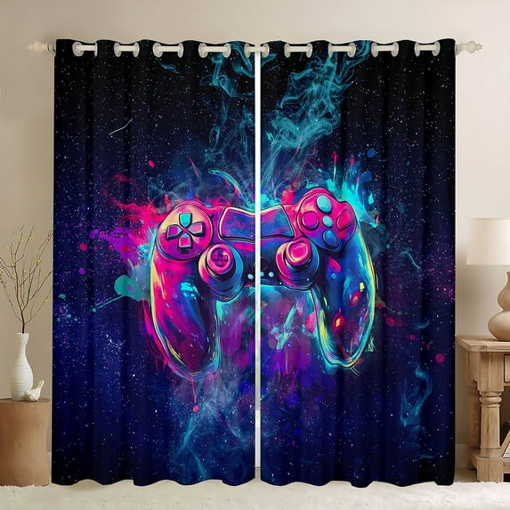 jejeloiu Gamer Gaming Black Out Curtains,Modern Video Game Curtains Pack of 2 (42x63 Each),Colorful Console Bedroom Curtains For Boys,Microfiber Bedroom Decor