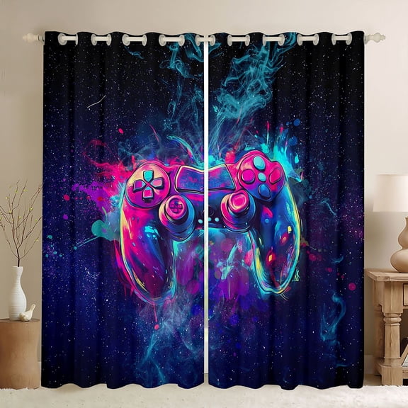 jejeloiu Gamer Gaming Black Out Curtains,Modern Video Game Curtains Pack of 2 (42x63 Each),Colorful Console Bedroom Curtains For Boys,Microfiber Bedroom Decor