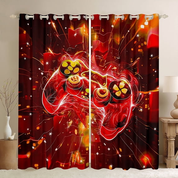 jejeloiu Gamer Gaming Curtains Pack of 2 (42x84 Each),Modern Video Game Curtains Blackout,Red Orange Bedroom Curtains For Kid Boy,Lightweight Room Decorative