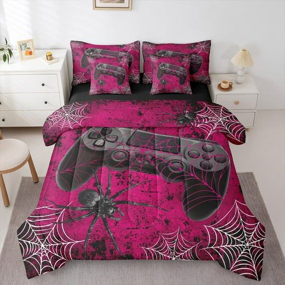 jejeloiu Gaming Bedding Comforter Set 7-Piece,Teen Video Game King Bedding Sets,Black Gamepad Bed Sheets For Boys Girls,Super Cozy Bedroom Decoration Reversible