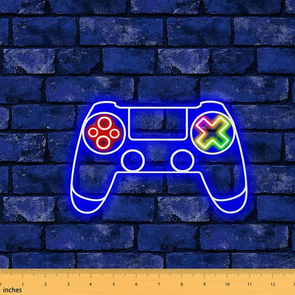 jejeloiu Gaming Fabric by the Yard 1 Yard,Game Console Home Decor Fabric by the Yard,Blue Red Sewing Fabric For Boy,Microfiber Room Decor