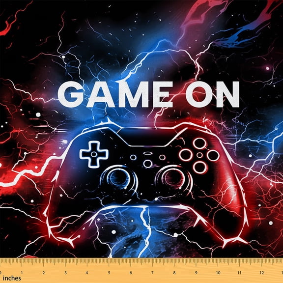 jejeloiu Gaming Fabric by the Yard 1 Yard,Ombre Lightning Home Decor Fabric by the Yard,Red Blue Black Sewing Fabric For Boy,Microfiber Room Decor