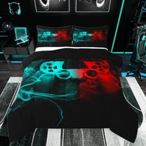jejeloiu Gaming Gamer Bedding Comforter Set,Modern Video Game Twin Comforter Sets,Red Cyan Gamepad Bedding Set For Boys,Breathable Home Decor Reversible,2 Pieces