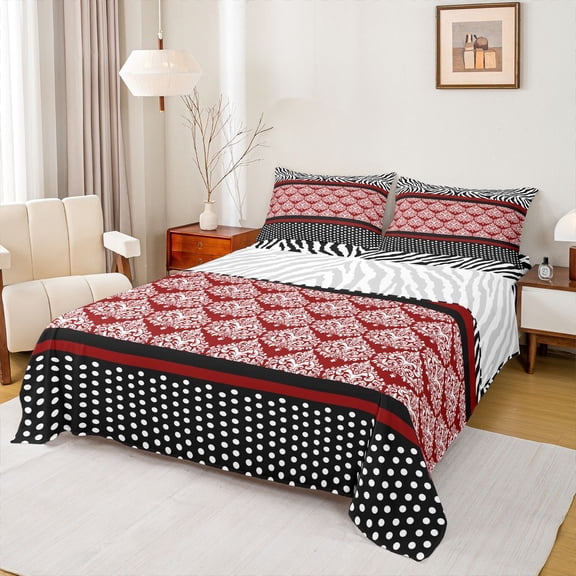 jejeloiu Geometric Circle Dot Twin Sheet Sets,White Damask Floral Bedding For Kids 3-Piece