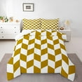 thumbnail image 1 of jejeloiu Geometric Classic Plaid Queen Comforter Set,Abstract Geometric Checkerboard Bedding Sets,Gold Rhombus Grid Bedding Comforter Set For Children,Breathable Home Decor Reversible,3pcs, 1 of 8