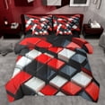 thumbnail image 1 of jejeloiu Geometric Grid Buffalo 7pcs Bedding Comforter Set,Modern Abstract Art Queen Bedding Sets,Red White Black Queen Sheet Sets For Men Women,Breathable Home Decor Reversible, 1 of 8