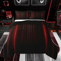 jejeloiu Geometric Honeycomb Hexagon Bedding Comforter Set,Neon Striped Lines Twin Comforter Sets,Red Black Bedding Set For Kids,Super Cozy Room Decor Reversible,2 Pieces