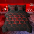 thumbnail image 1 of jejeloiu Geometric Honeycomb Pattern 7-Piece Bedding Comforter Set,Red Black Hexagon King Bedding Sets For Boys Kids Reversible, 1 of 8