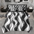 thumbnail image 1 of jejeloiu Geometric Lines Pattern 7 Pieces Bedding Comforter Set,Waves Stripe Full Bedding Set,White Black Striped Fitted Sheet Flat Sheet For Teens,Microfiber Bedroom Decor Reversible, 1 of 8